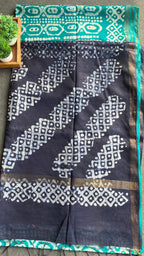 Blue & Dark blue printed cotton saree with blouse