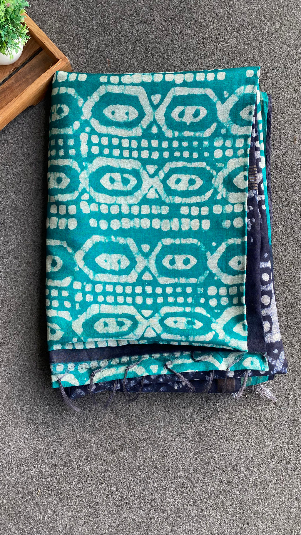 Blue & Dark blue printed cotton saree with blouse