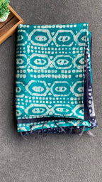 Blue & Dark blue printed cotton saree with blouse