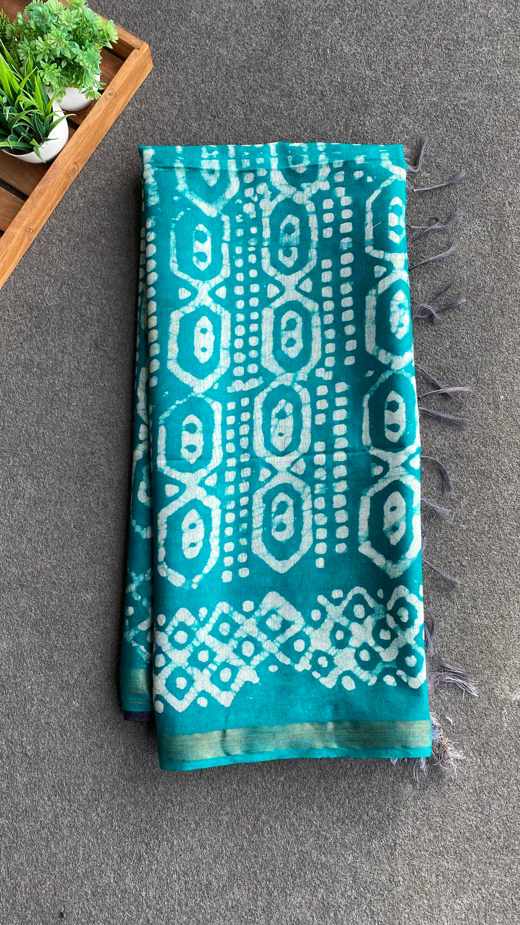 Blue & Dark blue printed cotton saree with blouse