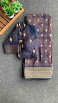 Midnight blue binni silk designer saree with mirror embroidery blouse