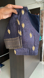 Midnight blue binni silk designer saree with mirror embroidery blouse