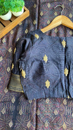 Midnight blue binni silk designer saree with mirror embroidery blouse