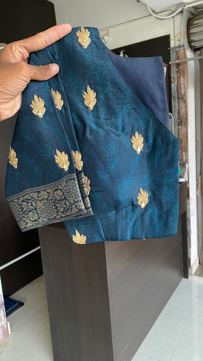 Green binni silk designer saree with mirror embroidery blouse