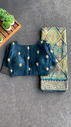 Green binni silk designer saree with mirror embroidery blouse
