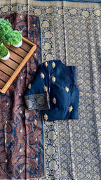 Navy blue binni silk designer saree with mirror embroidery blouse