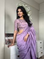 Lavender marble silk saree with embroidery blouse