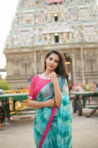 Light blue green kota saree with mirror blouse