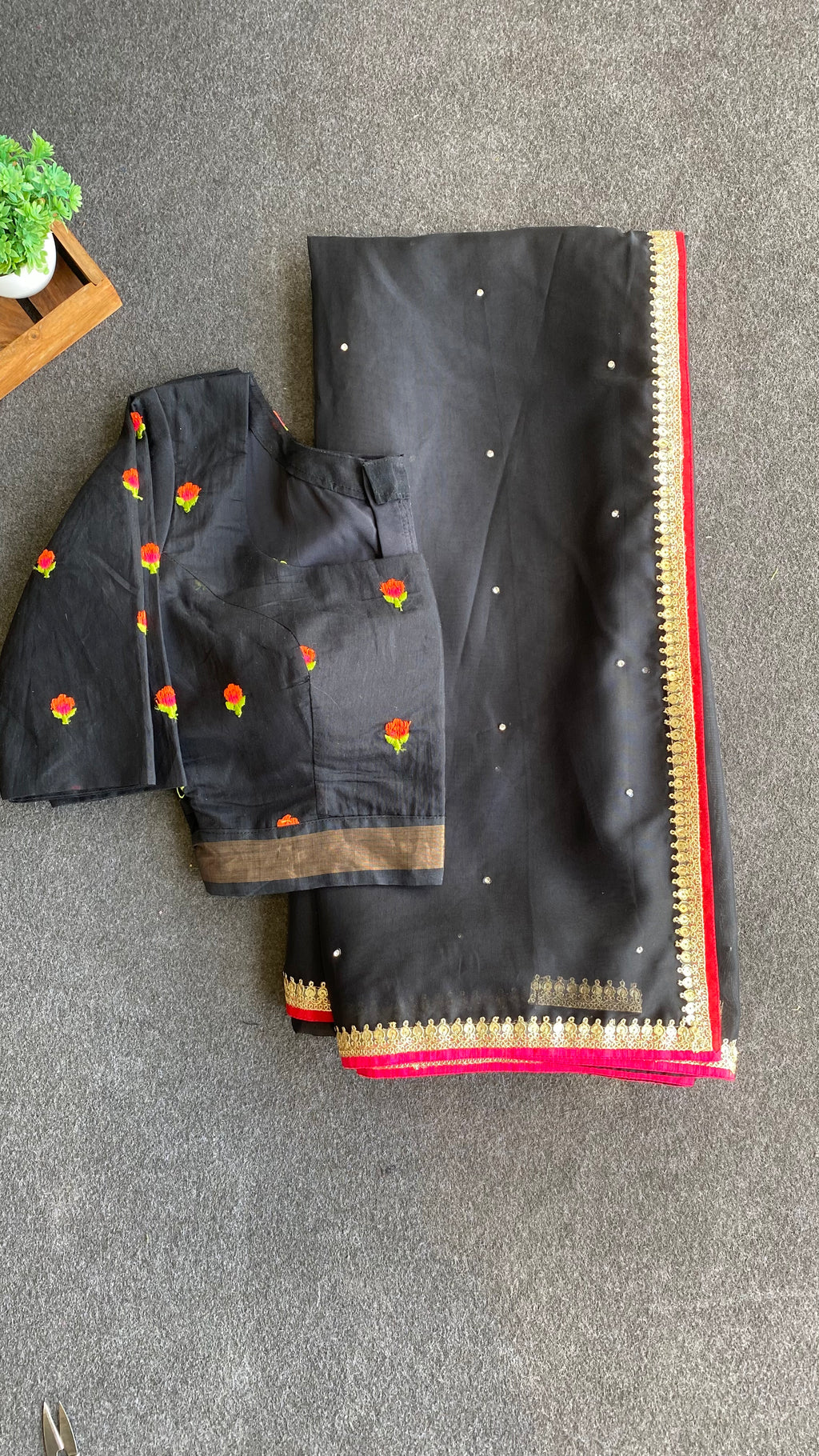 Black organza saree with black embroidery blouse