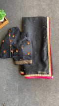 Black organza saree with black embroidery blouse
