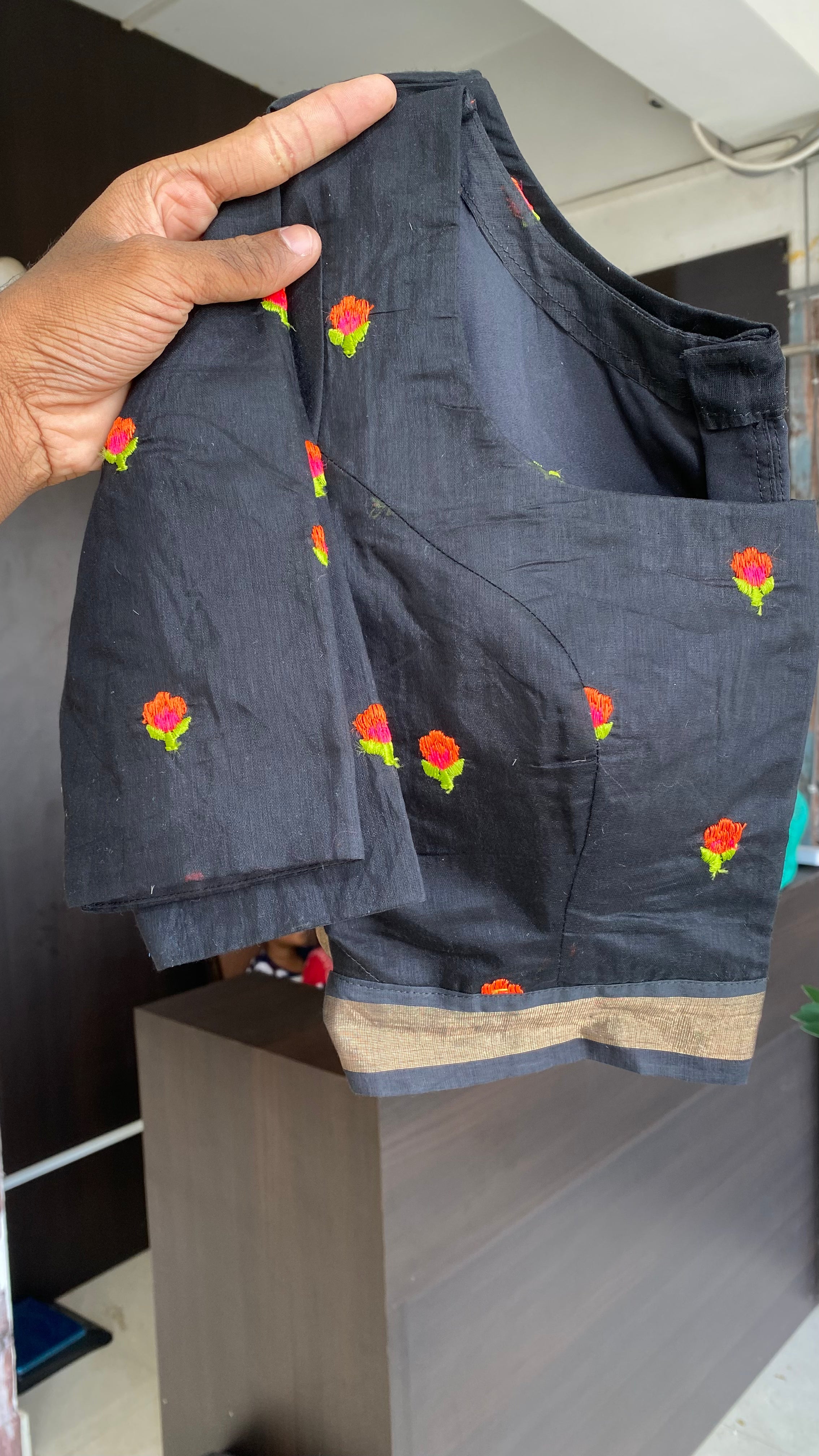 Black organza saree with black embroidery blouse