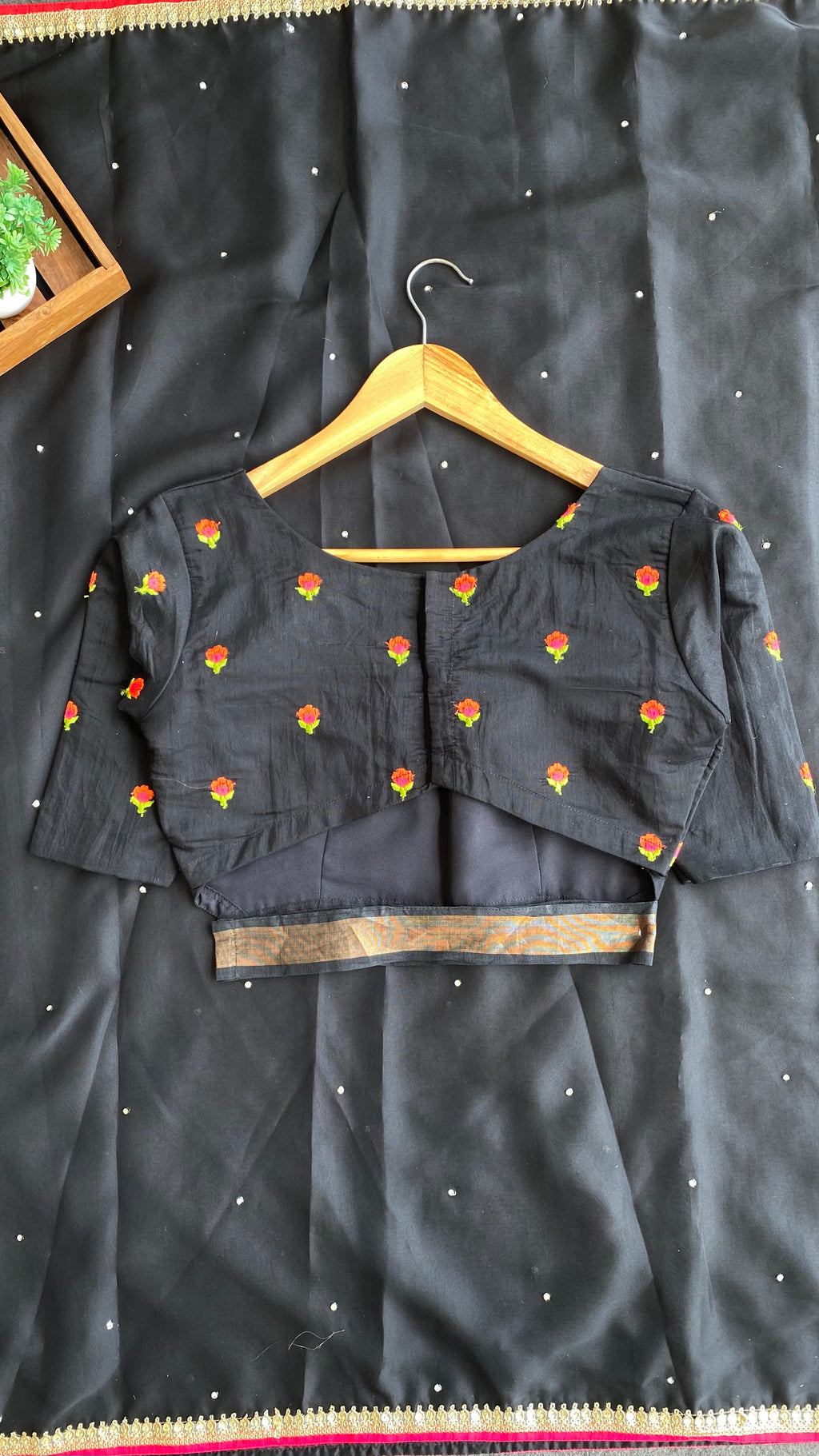 Black organza saree with black embroidery blouse