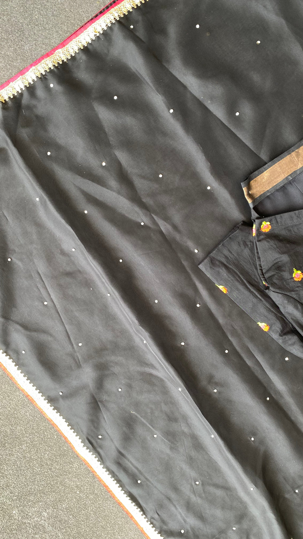 Black organza saree with black embroidery blouse