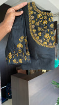 black silk JEWEL NECK hand worked blouse