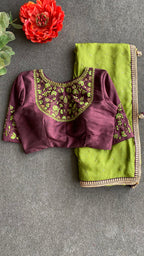 Brown silk JEWEL front hand work blouse (only blouse)