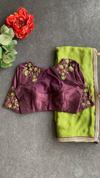 Brown silk JEWEL front hand work blouse (only blouse)