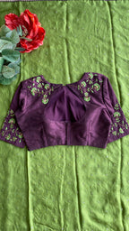 Brown silk JEWEL front hand work blouse (only blouse)