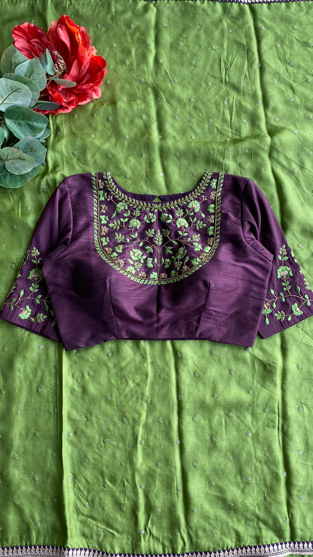 Brown silk JEWEL front hand work blouse (only blouse)