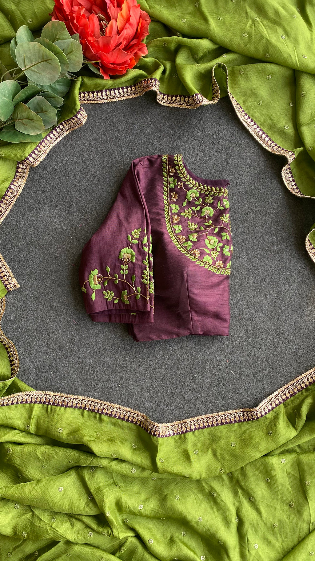Brown silk JEWEL front hand work blouse (only blouse)