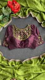 Brown silk JEWEL front hand work blouse (only blouse)