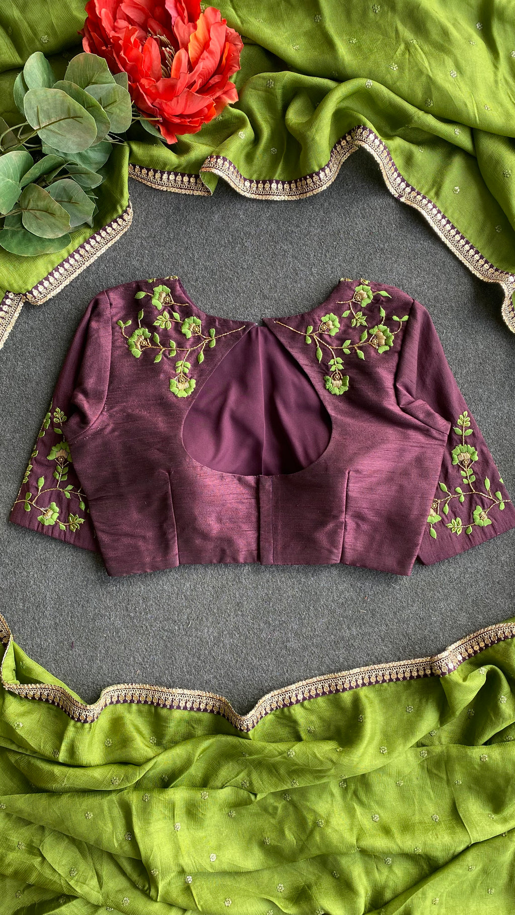 Brown silk JEWEL front hand work blouse (only blouse)
