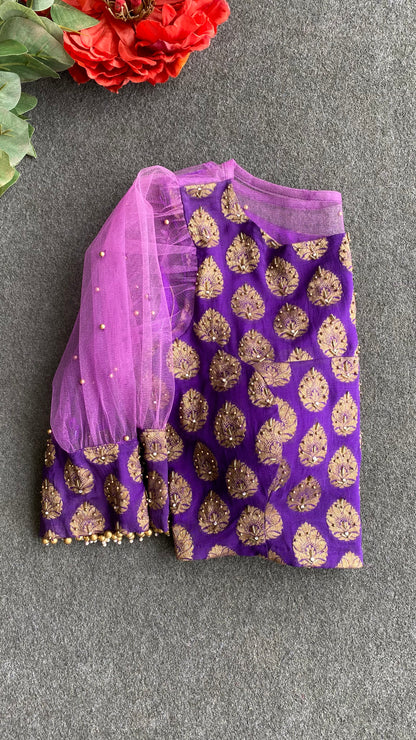 Purple banarasi netted hand work blouse