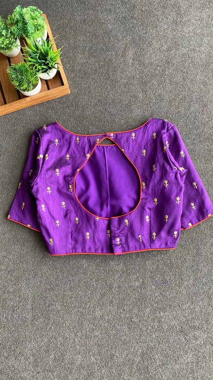 Purple silk embroidered blouse