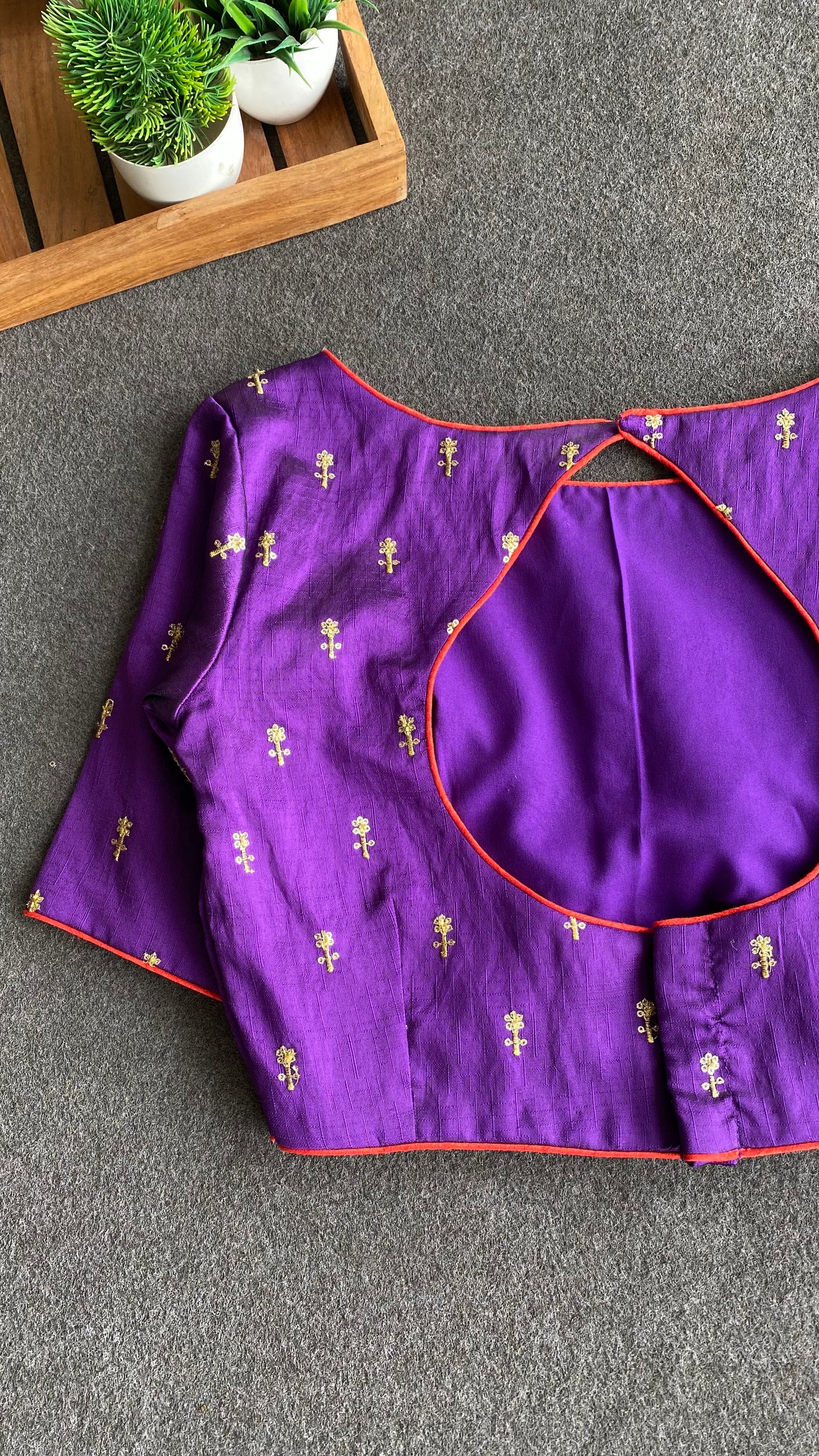 Purple silk embroidered blouse