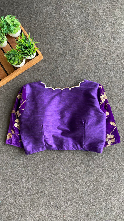 Purple silk scalloped hand work blouse