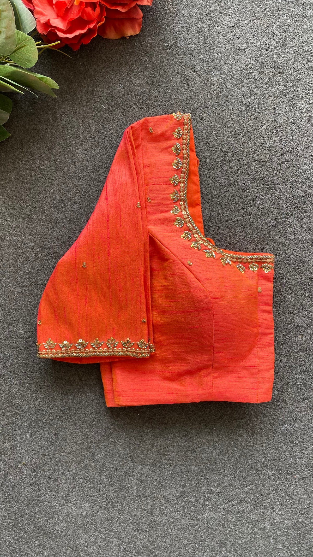 Orange silk heavy hand worked blouse