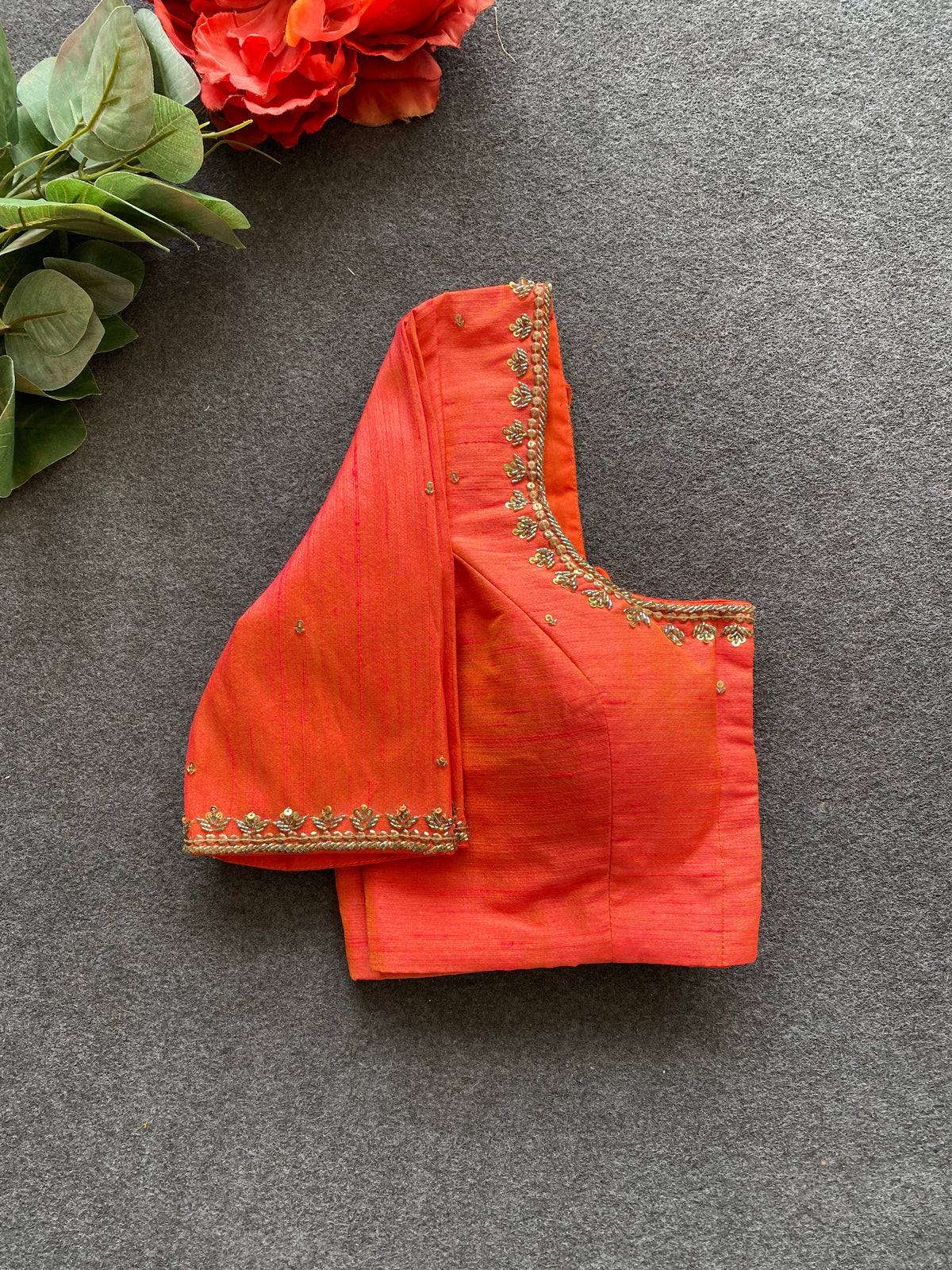 Orange silk heavy hand worked blouse