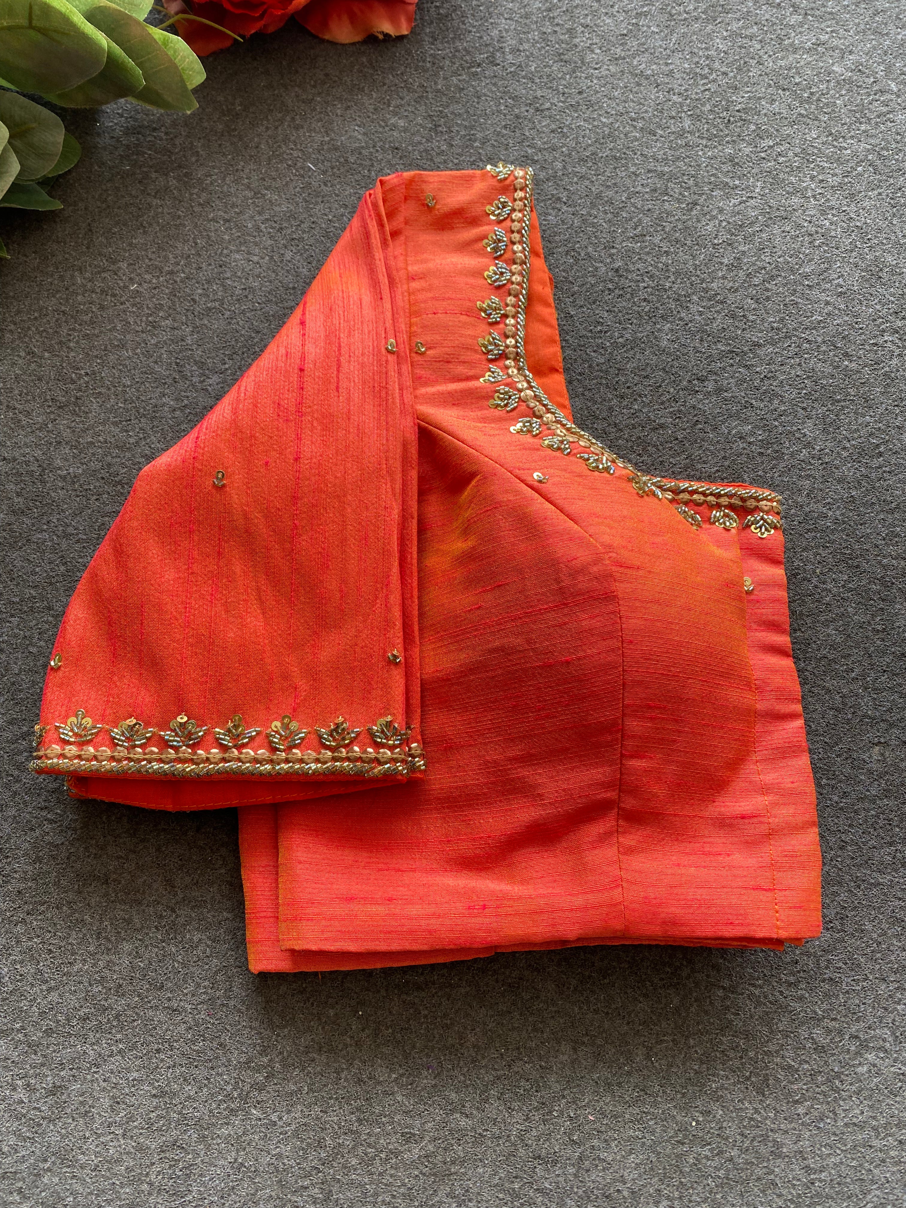 Orange silk heavy hand worked blouse