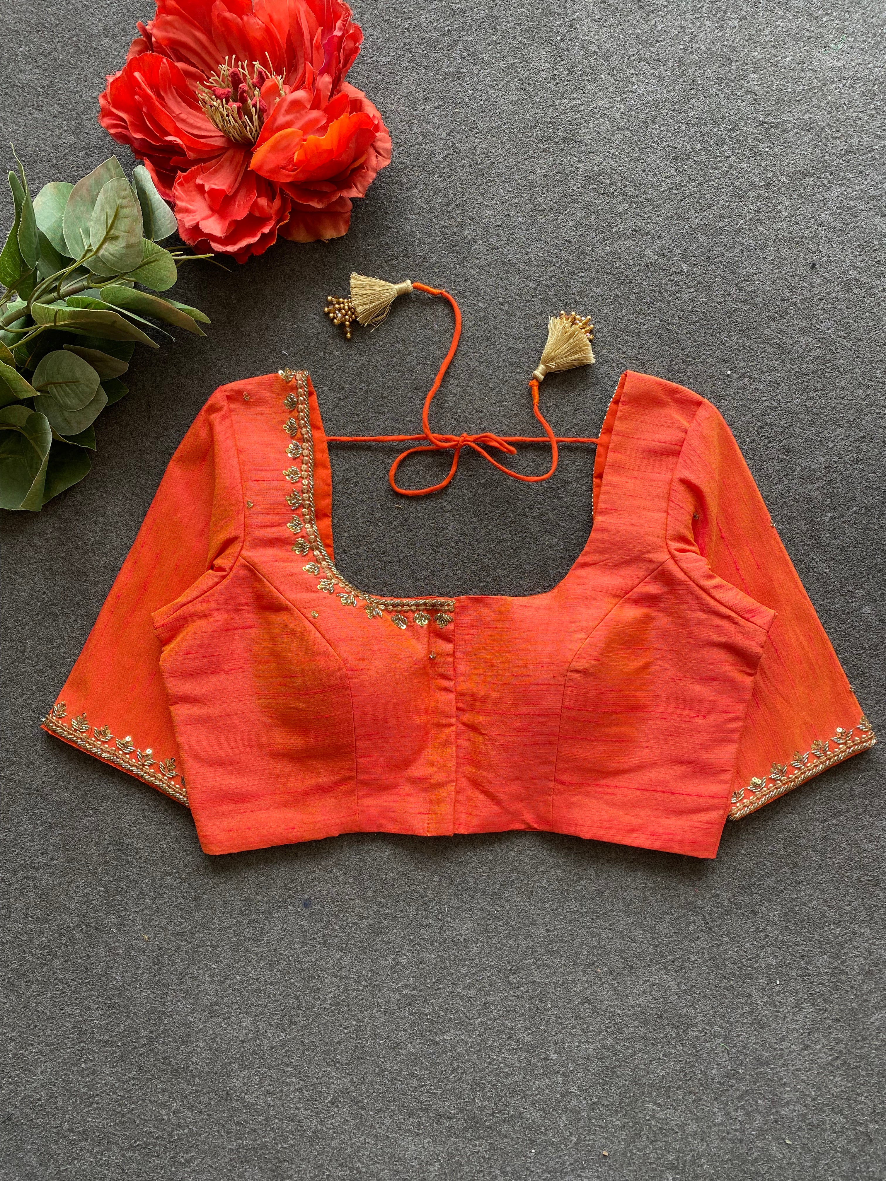 Orange silk heavy hand worked blouse