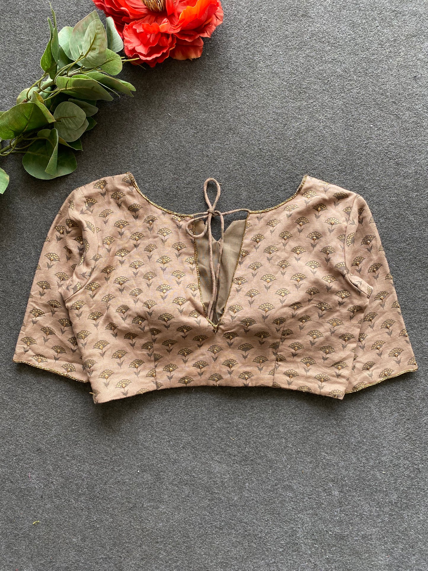 Grey cotton floral hand made blouse