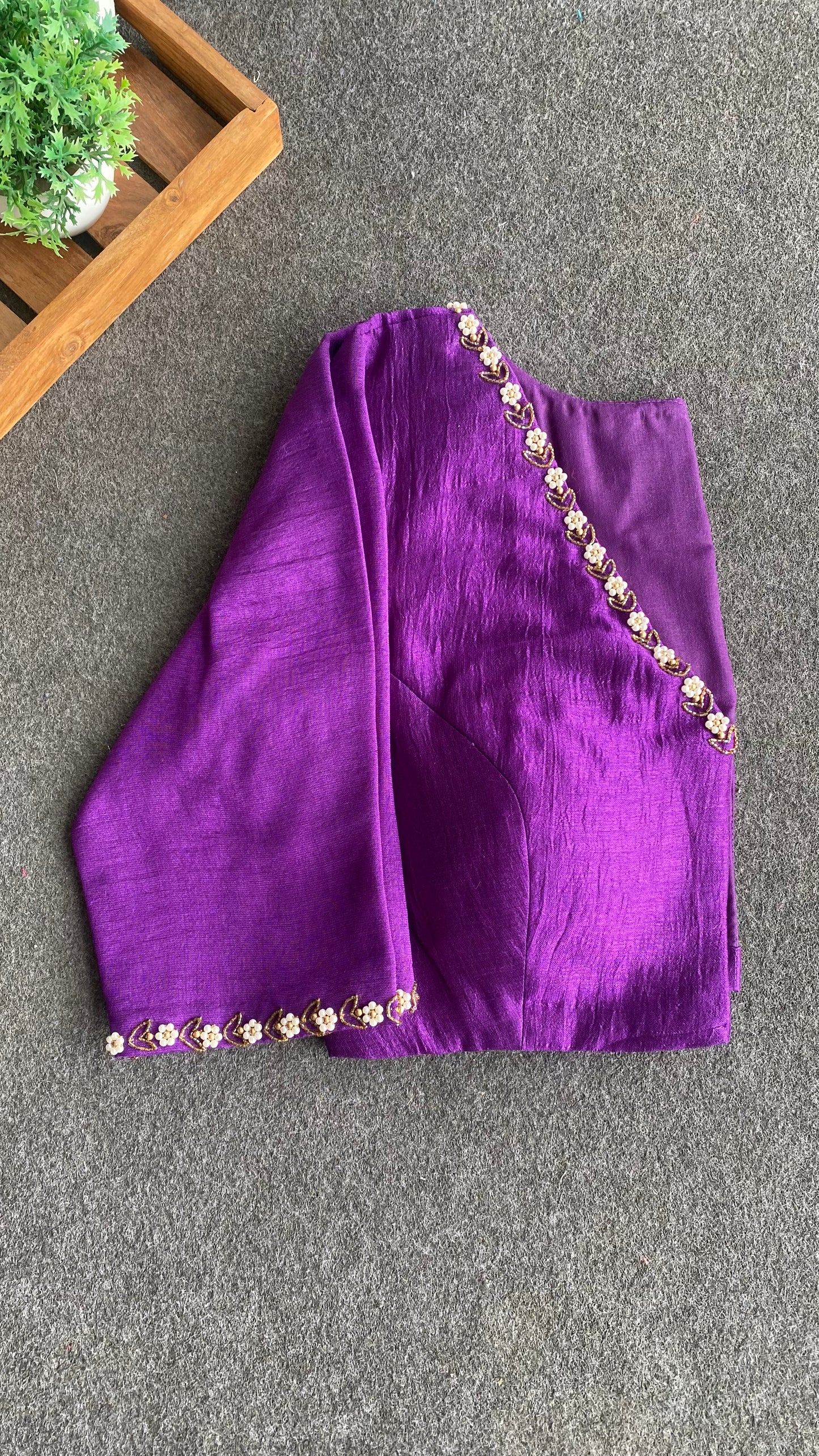 Purple silk intricate handwork blouse