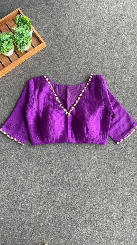 Purple silk intricate handwork blouse