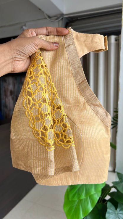 Gold kota doria saree with hand worked blouse