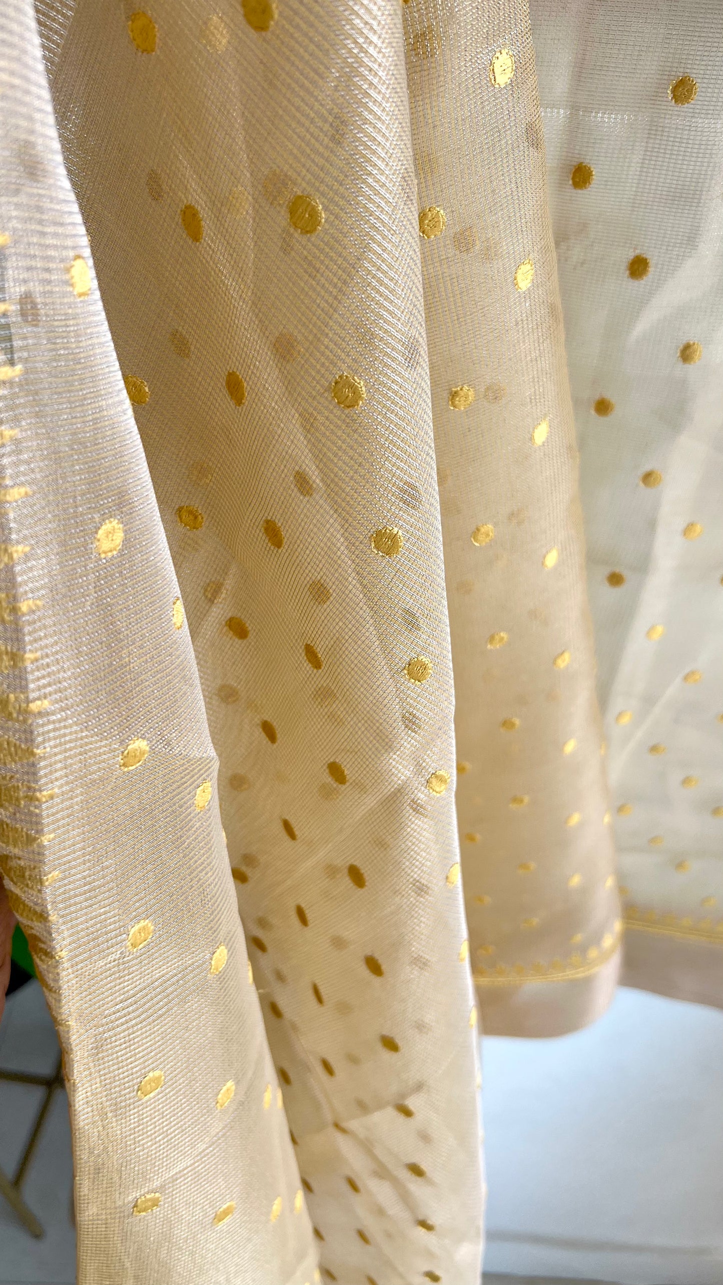 Gold kota doria saree with hand worked blouse