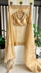 Gold kota doria saree with hand worked blouse