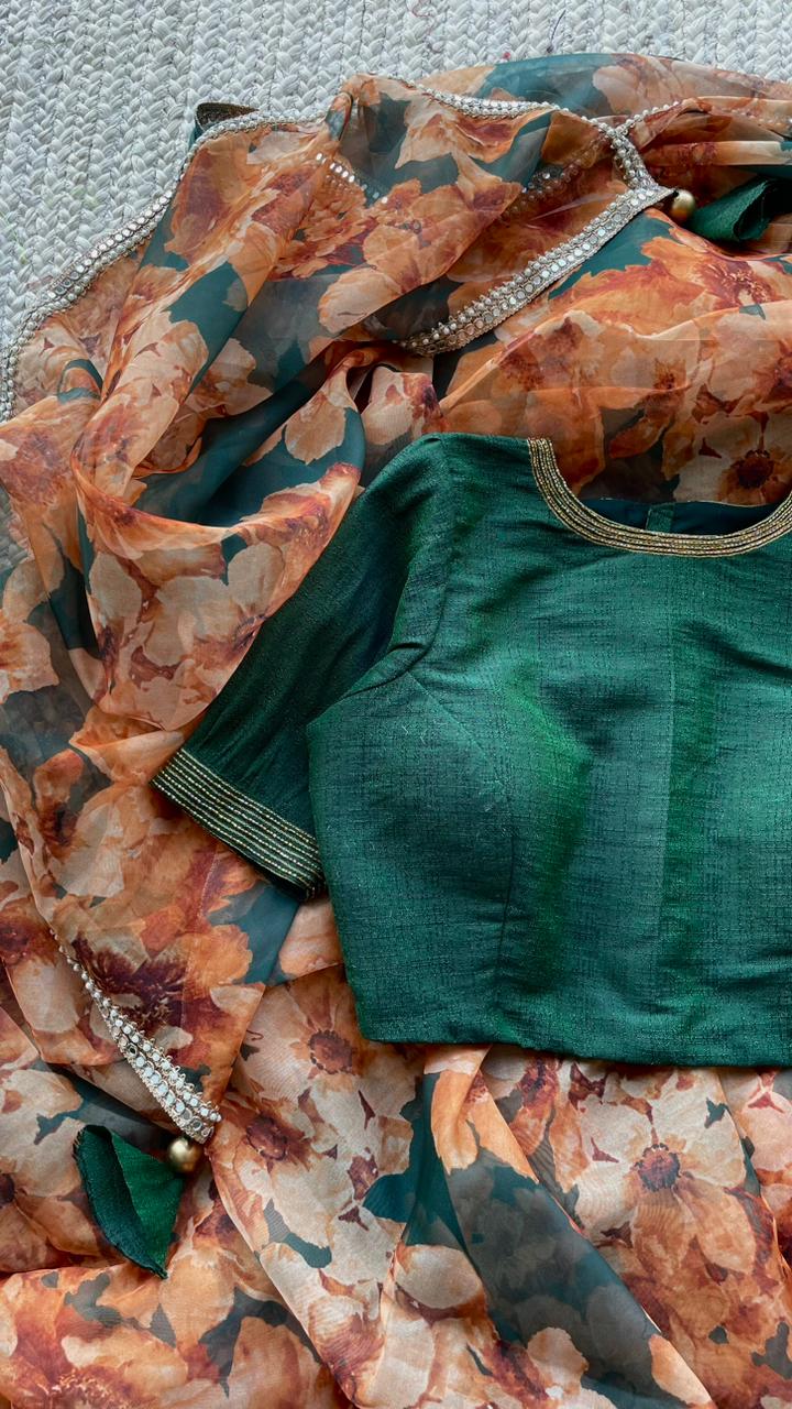 Bottle green handwork blouse ( only blouse )