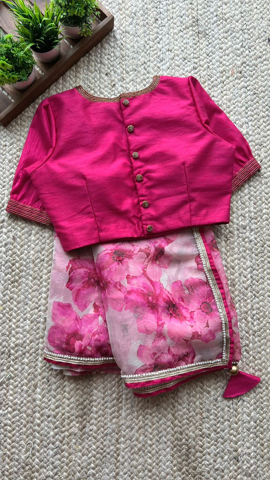 Pink silk hand worked blouse ( only blouse)