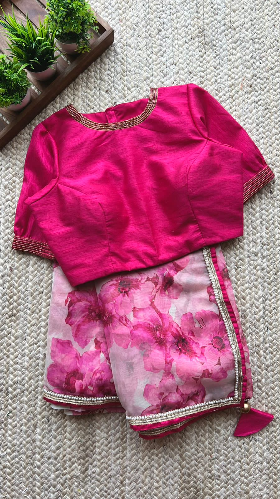 Pink silk hand worked blouse ( only blouse)