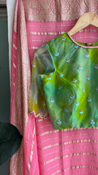 Lime green organza handwork blouse