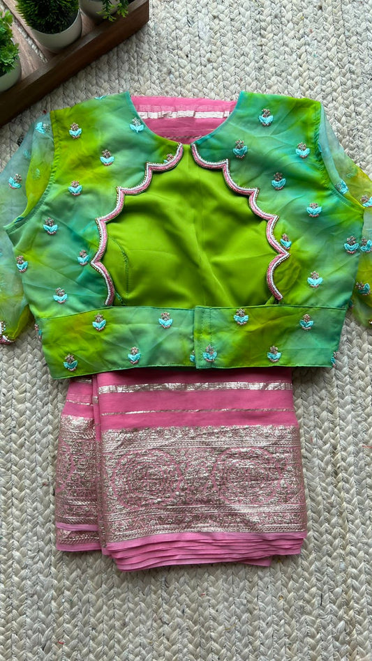 Lime green organza handwork blouse