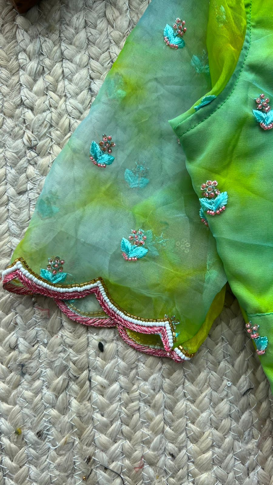 Lime green organza handwork blouse