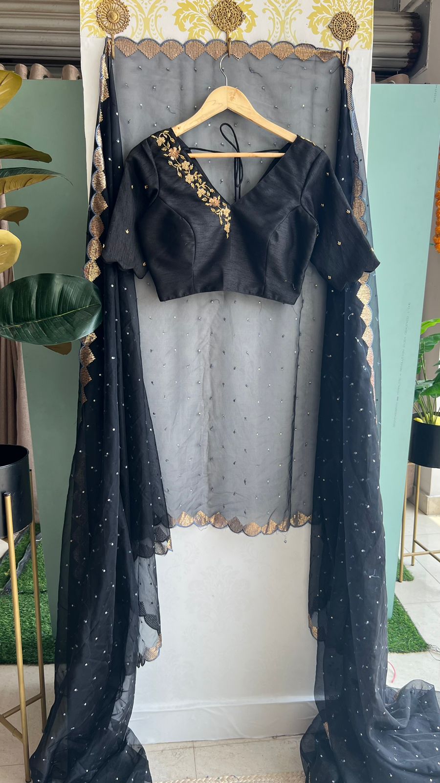 Black Organza Saree with Handmade Blouse