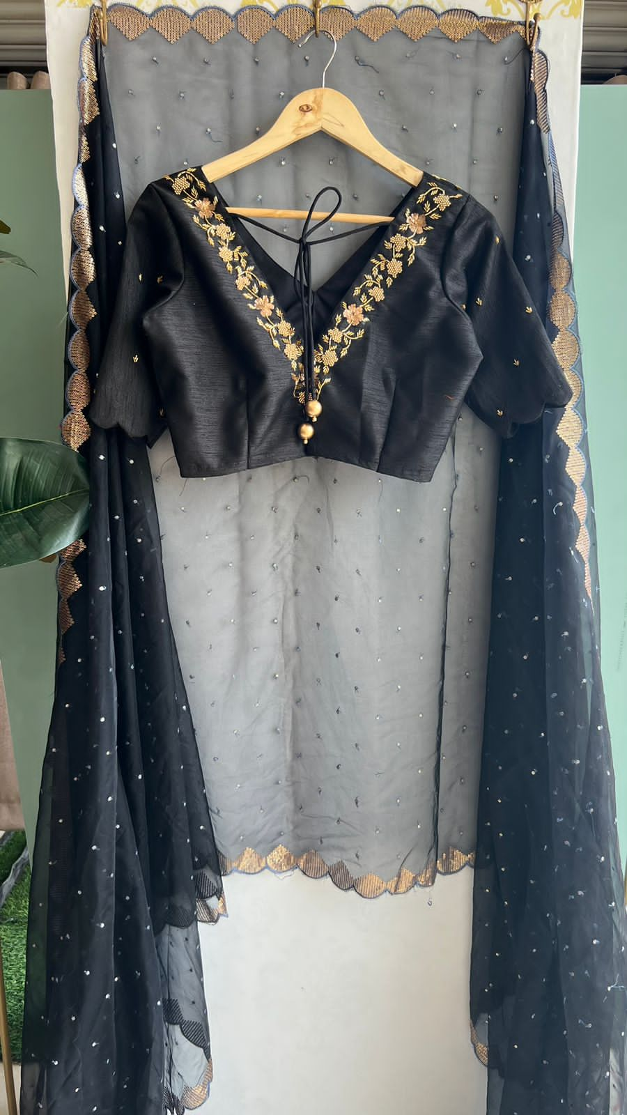 Black Organza Saree with Handmade Blouse