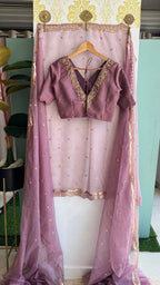 Onion pink organza Saree with Handmade Blouse