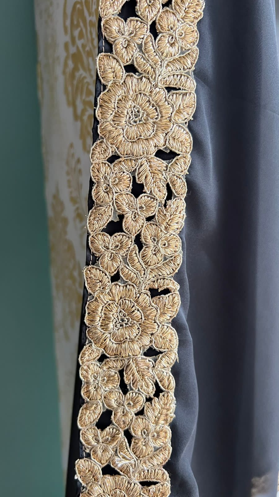 Black organza saree with olive banarasi blouse