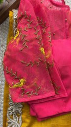 Pink silk netted bird handwork blouse (Only blouse )